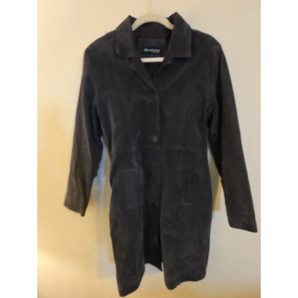 Coolwear Outerwear Women's Size Large Brown Suede Lined Long Fitted Jacket Y2K